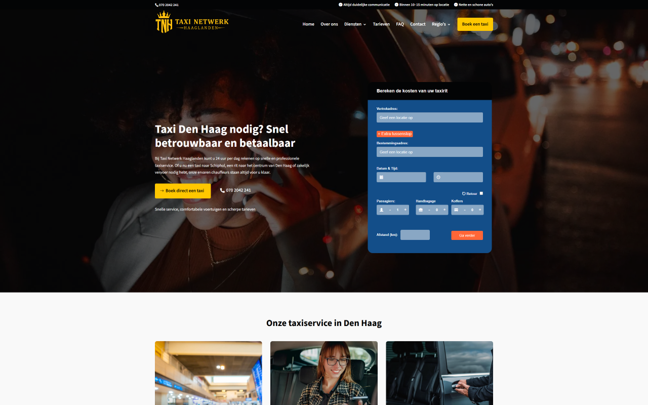 Website Taxi Netwerk Haaglanden