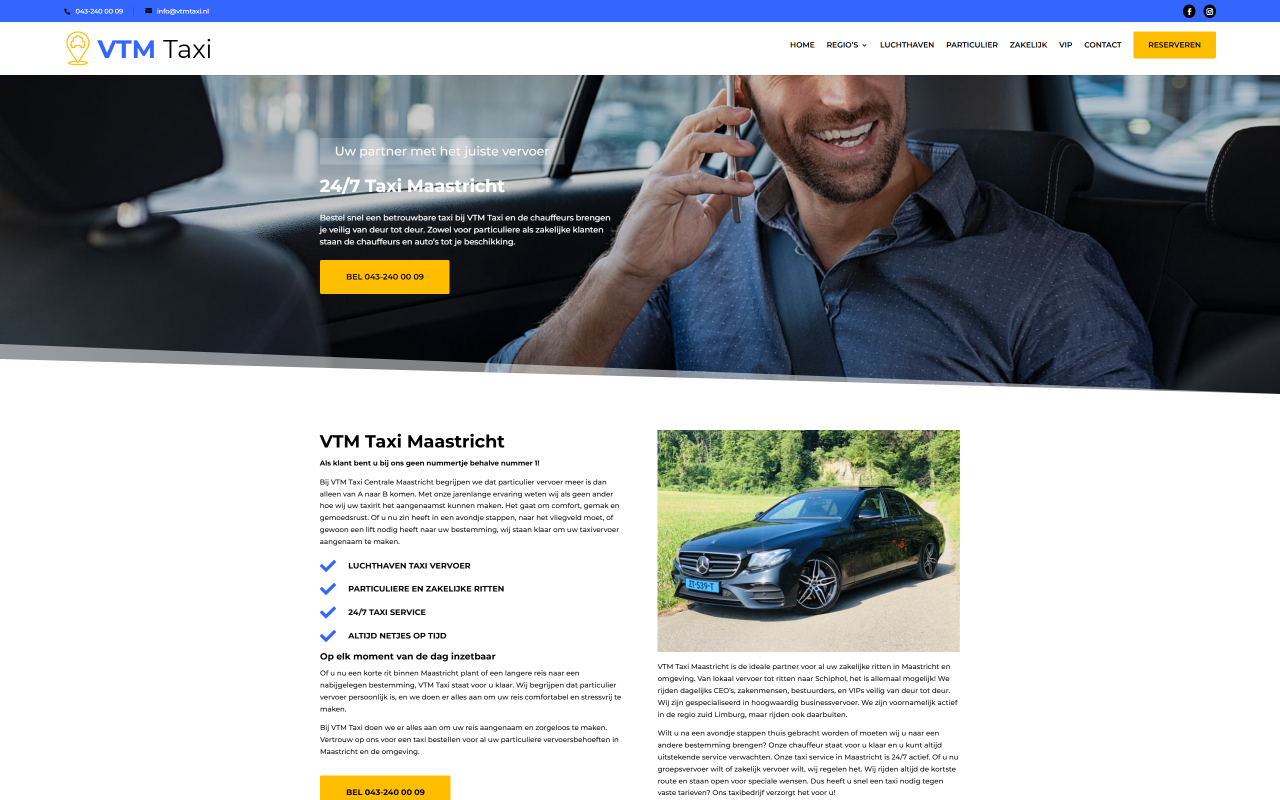 Taxiwebsite die wij bouwden voor VTM Taxi